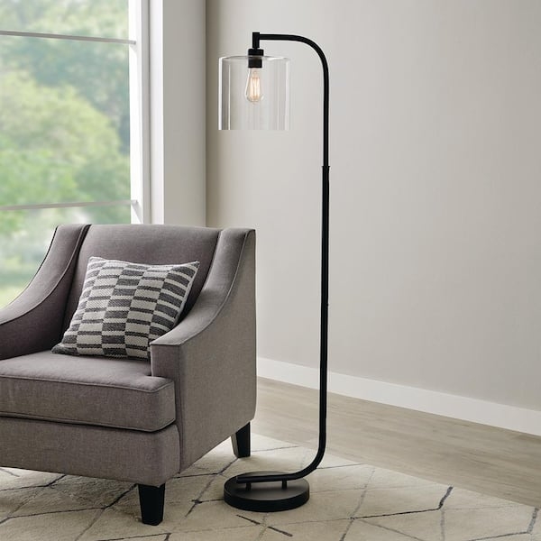 Metal Task Lighting with Clear Glass Bell Shade and Curved Arm