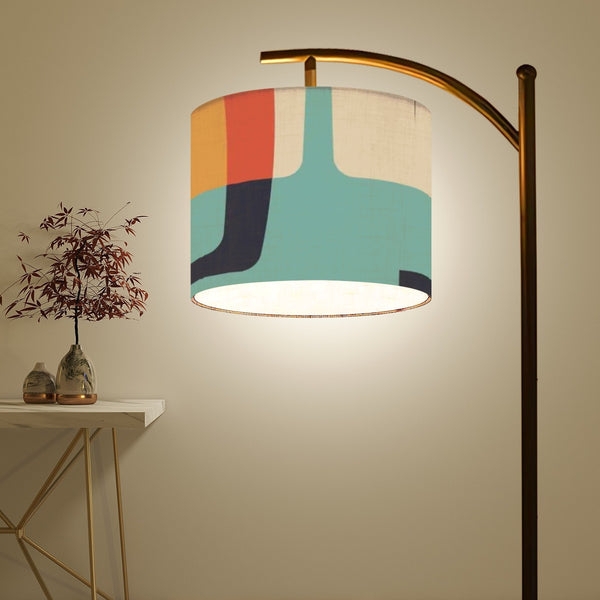 Mid Century Arc Floor Lamp Slatted Wood Shade Gold Arm Marble Base