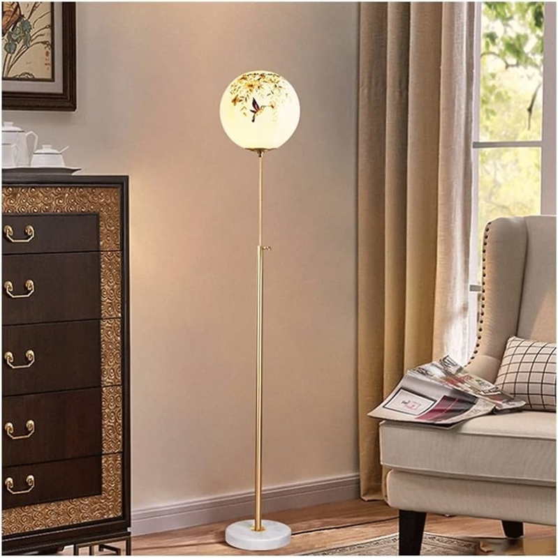 Mid Century Floor Lamp Gold Finish Opal Glass Globe Shade