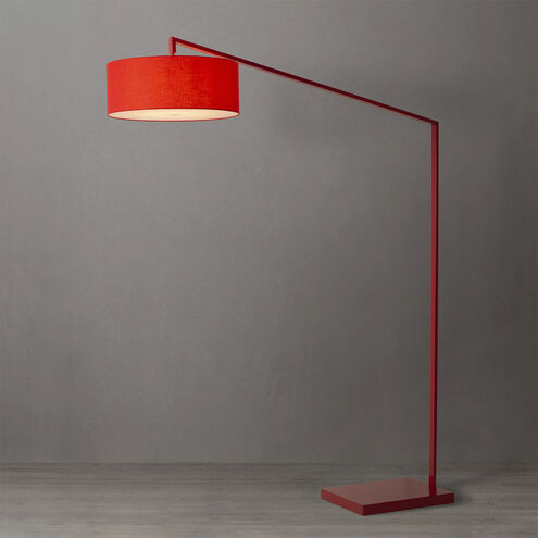 Mid Century Modern Arc Floor Lamp Red Drum Shade Slender Neck