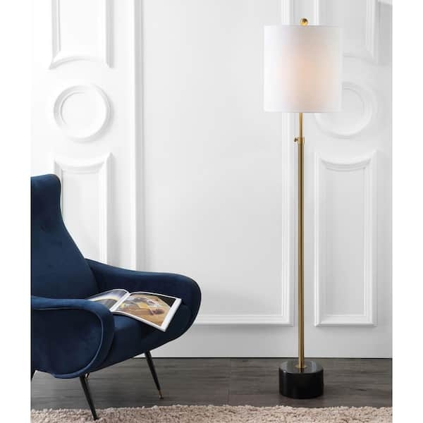 Mid-Century Modern Brass Floor Lamp with Black Marble Base
