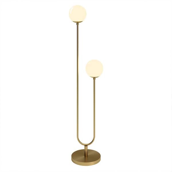 Mid-Century Modern Floor Lamp featuring Staggered Arms and Brass Finish