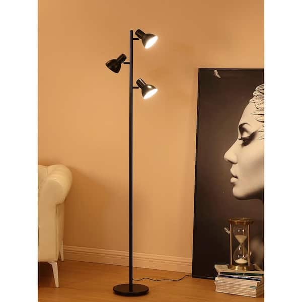 Mid-Century Modern Floor Lamp: Matte Black Tree with Adjustable Cone Shades