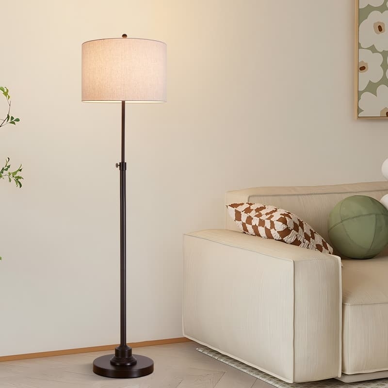 Mid-Century Modern Floor Lamp with Linen Drum Shade