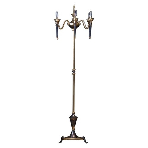 Mid-Century Modern Gold Candelabra Floor Lamp, Living Room Corner