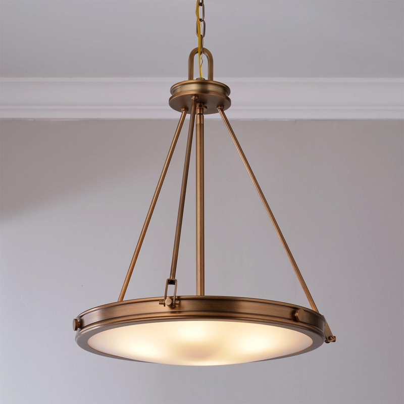 Mid Century Modern Pendant Light: Teal Domed Metal & Stepped Brass