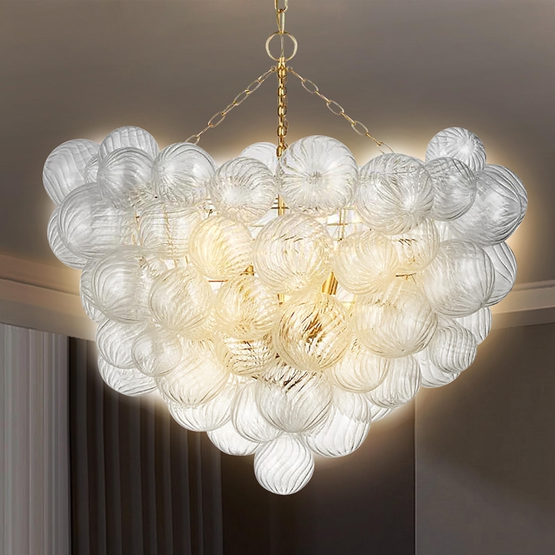 Mid Century Sputnik Chandelier Polished Gold Ribbed Glass Globes