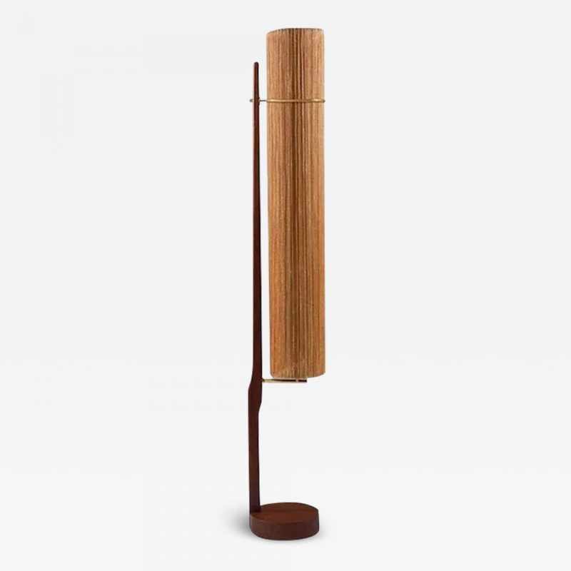 Mid-Century Teak and Brass Floor Lamp with Shade