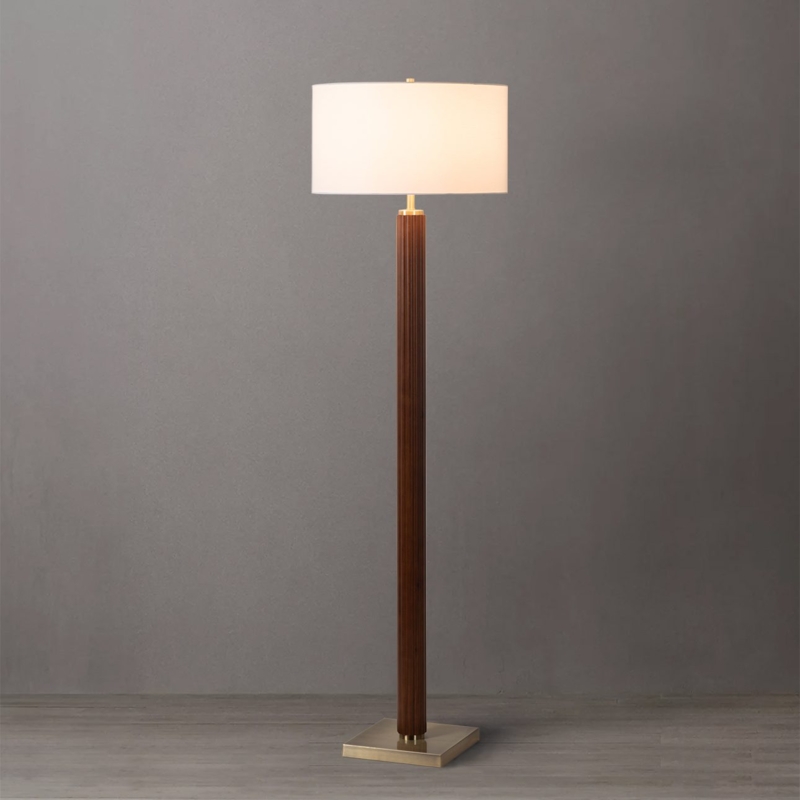 Mid-Century Tripod Floor Lamp Walnut and Brass Pull Chain