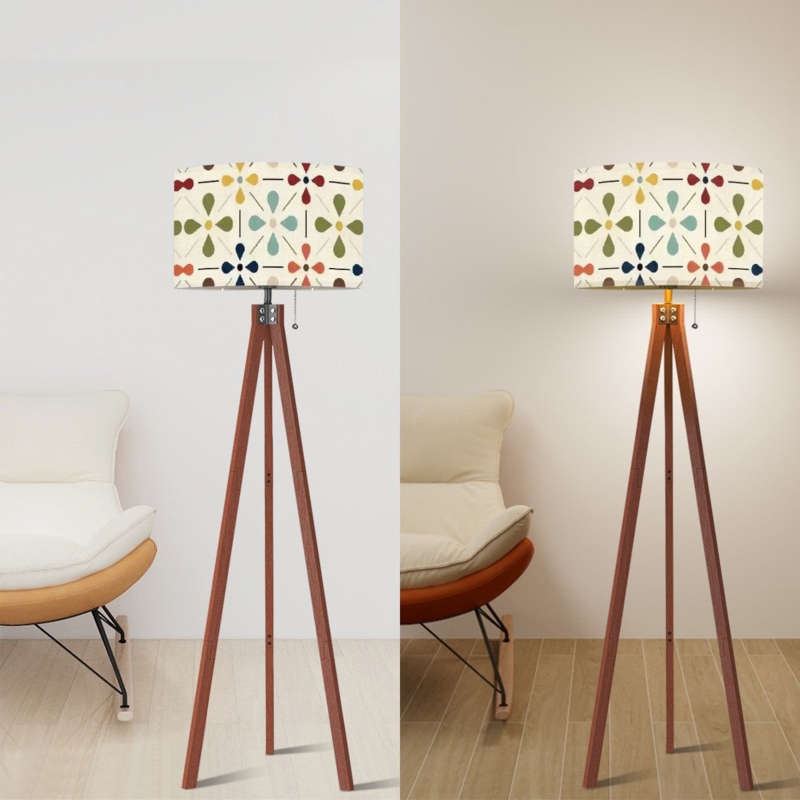 Mid-Century Tripod Floor Lamp with Floral Cutout Shade