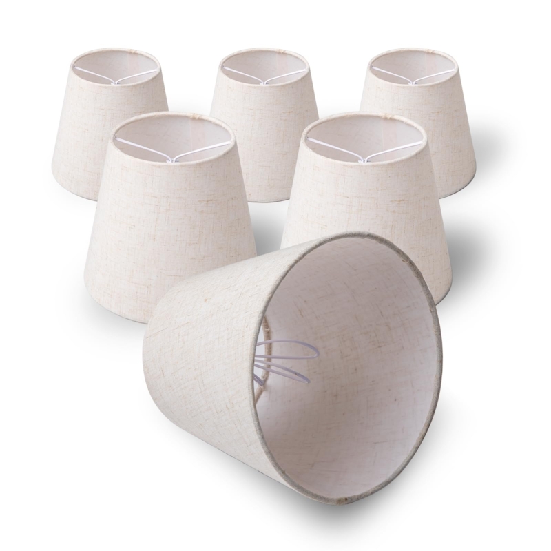 Mini Beige Linen Lampshades Tapered Barrel Clip On Fabric Set