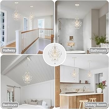 Mini Chandelier White Metal Frame Faceted Pendants Single Light
