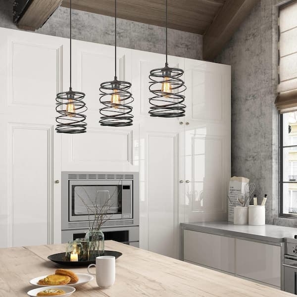 Mini Pendant Industrial Spiral Cage Pendant Distressed Silver Glass Cylinder