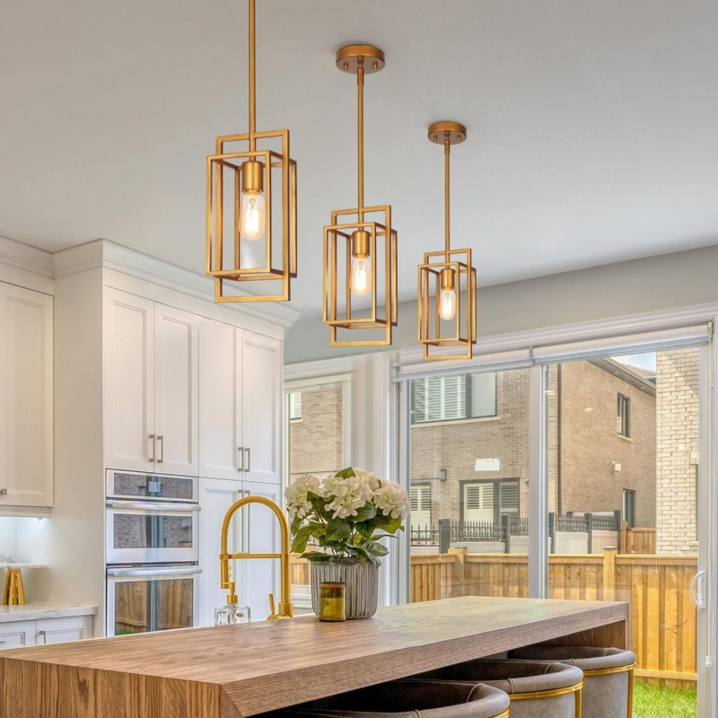 Mini Pendant Light Antique Gold Finish Clear Glass Exposed Bulb Fixture