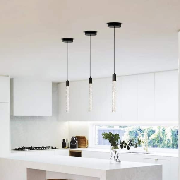 Mini Pendant Light, Bubble Crystal Cylinder with Dark Hardware