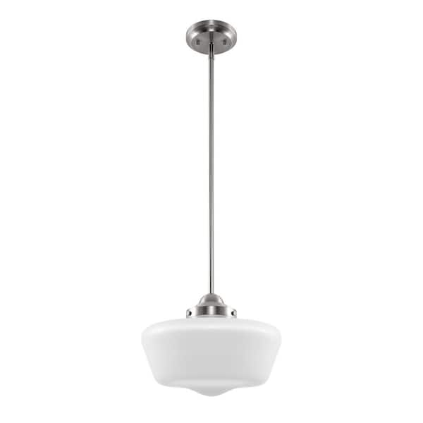 Mini Pendant Light Farmhouse Brushed Nickel Downrod Milk White Globe