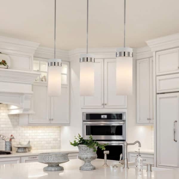 Mini Pendant Light Frosted Bell Shade Cord Hung Brushed Nickel Modern