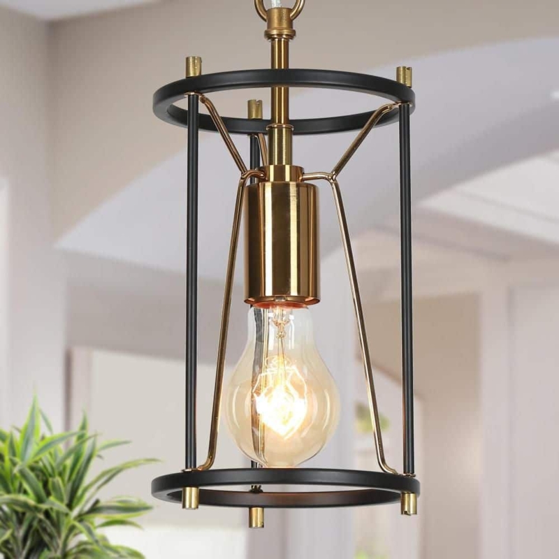 Mini Pendant Light Matte Black Linear Cage Brass Socket Industrial