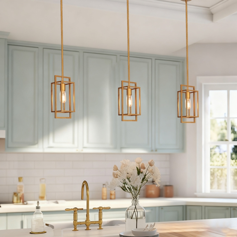 Mini Pendant Light Modern Antique Gold Geometric Top Clear Glass