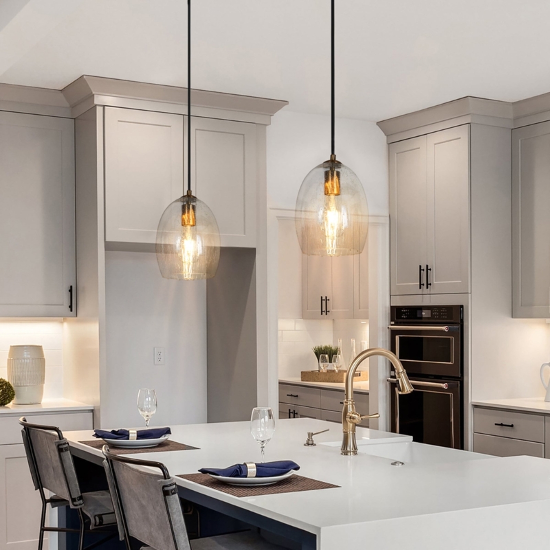 Mini Pendant Light: Modern Farmhouse Fixture with Raindrop Glass Texture