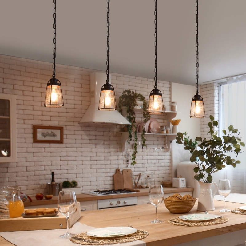 Mini Pendant Light Oil Rubbed Bronze Finish with Bell Shaped Seeded Glass