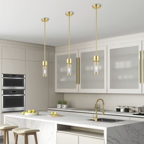 Mini Pendant Light Satin Brass Clear Glass Globe Exposed Filament
