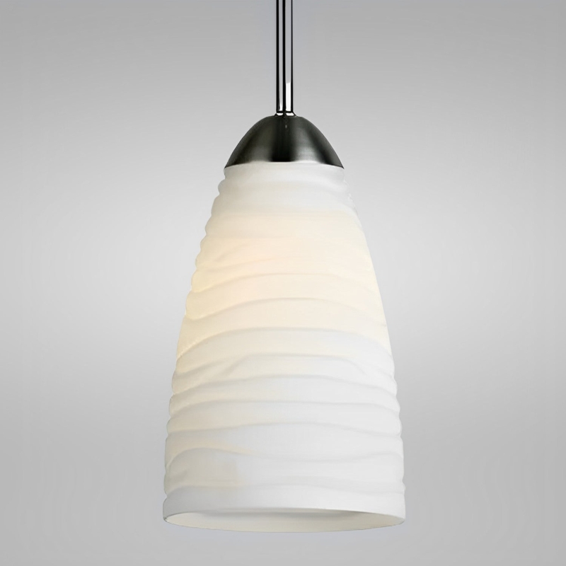 Mini Pendant Light Satin Nickel White Swirl Glass Cylindrical Contemporary