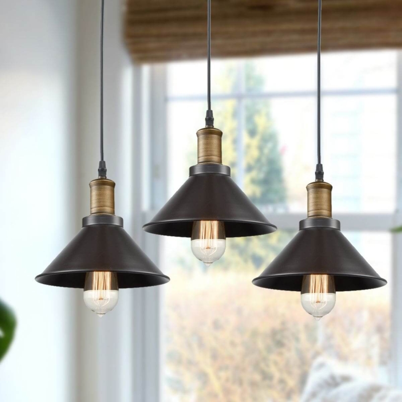 Mini Pendant Light Set, Dark Finish Bowl Shades, Loft Style