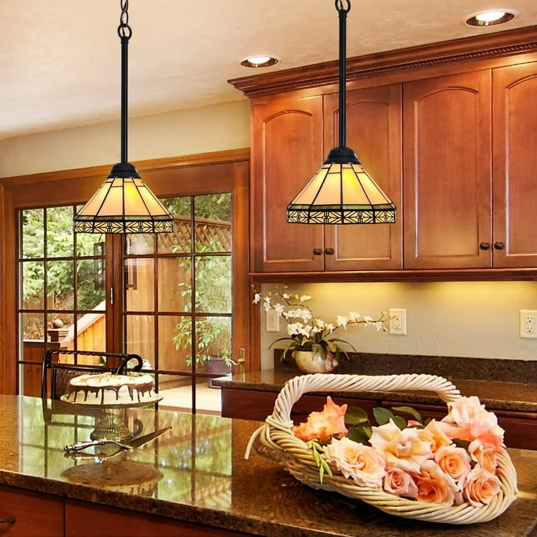 Mini Pendant Light Tiffany Style Stained Glass Jeweled Accents Bronze