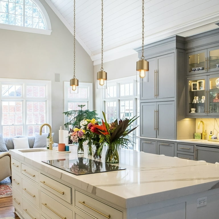 Mini Pendant Light with Ribbed Inner Glass and Polished Gold Finish