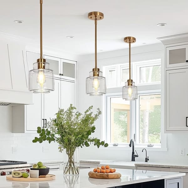 Mini Pendant Light with Seeded Glass Drum and Abstract Brass Detail
