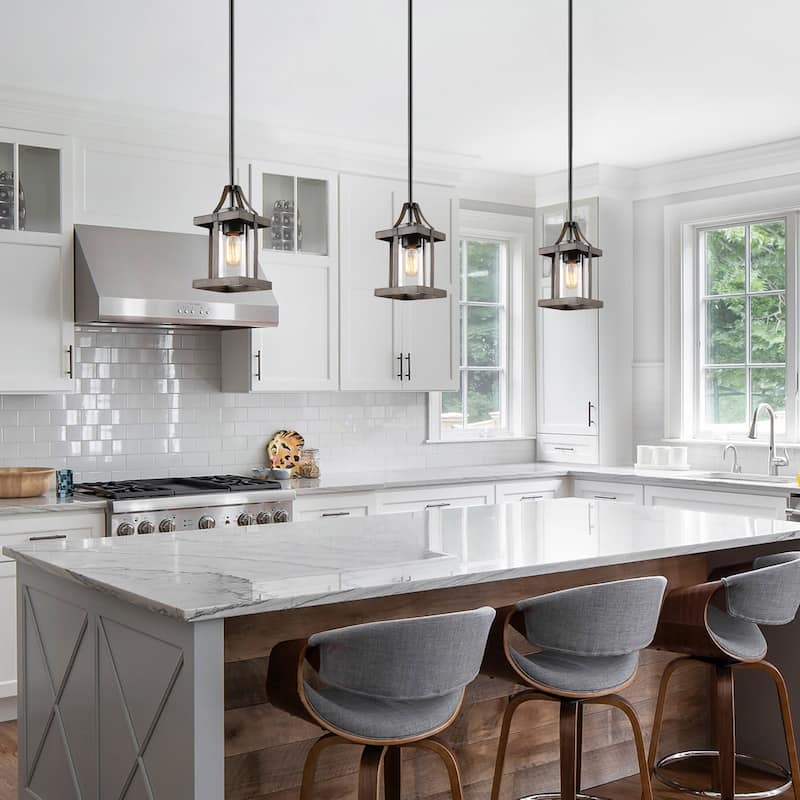 Mini Pendant Light Wood Toned Ring Cylindrical Glass Farmhouse