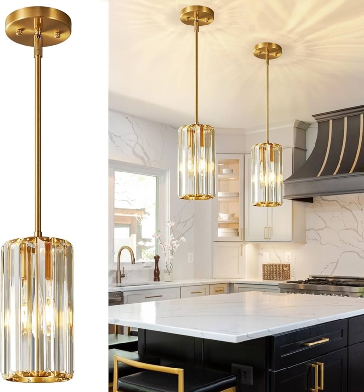 Mini Pendant Set Polished Gold Faceted Crystal Shades Glam