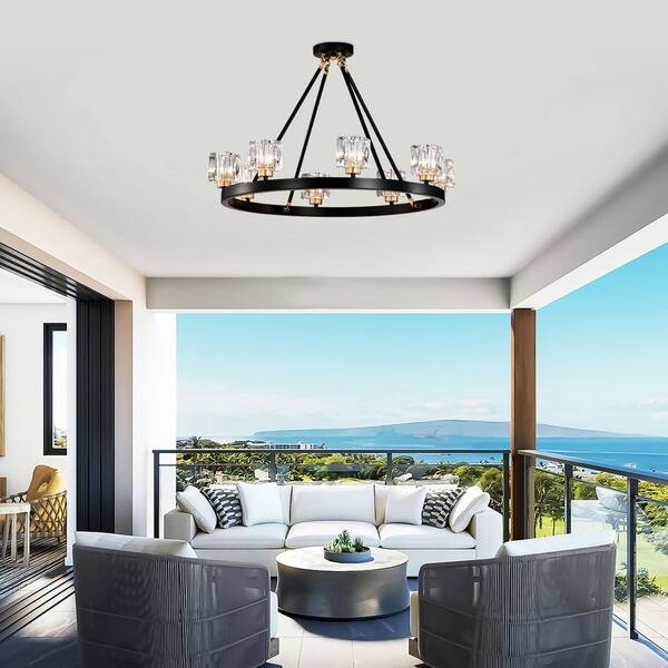 Minimalist 8-Light Sputnik Fixture: Black Semi-Flush Globe Light
