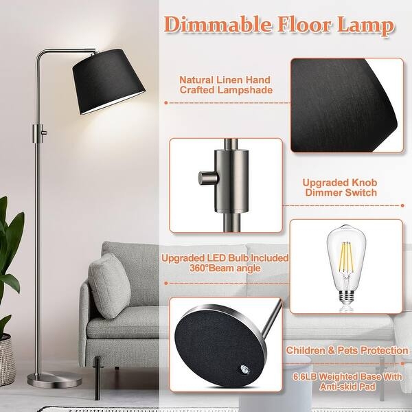 Minimalist Arc Floor Lamp Brushed Nickel Black Shade Modern Nook