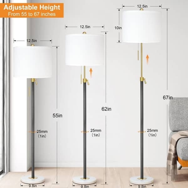 Minimalist Black Floor Lamp with Linen Drum Shade