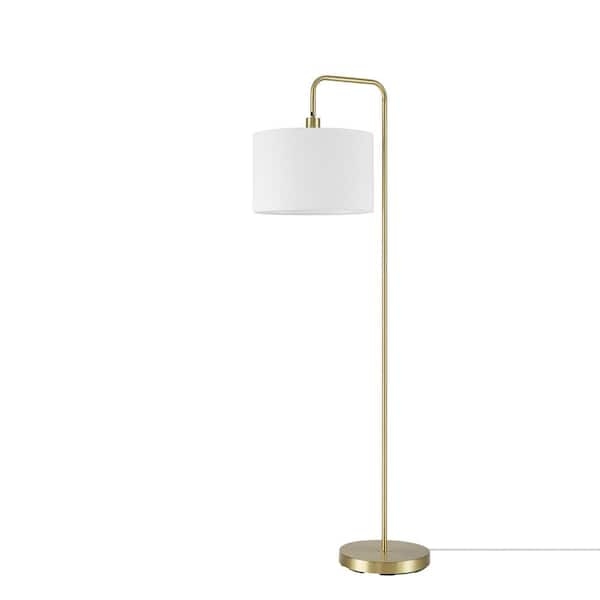 Minimalist Brass Floor Lamp with White Linen Drum Shade