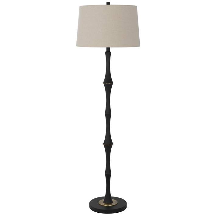 Minimalist Bronze Floor Lamp with Hardback Linen Shade and Slender Pole