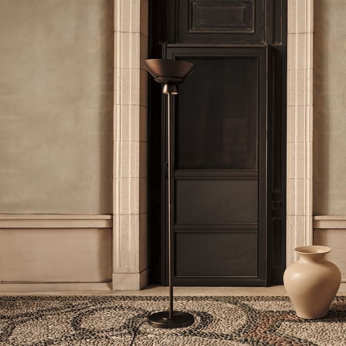 Minimalist Bronze Torchiere Floor Lamp with Ultra-Slender Silhouette
