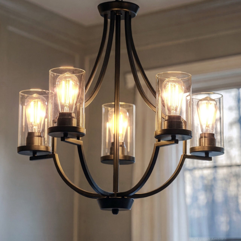 Minimalist Chandelier: Midnight Black Finish, Upward Curved Arms