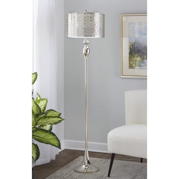 Minimalist Floor Lamp Slender Black Metal Base White Drum Shade