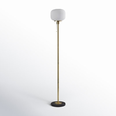 Minimalist Floor Lamp: Slender Pole, Oversized Drum Shade. Matte finish.