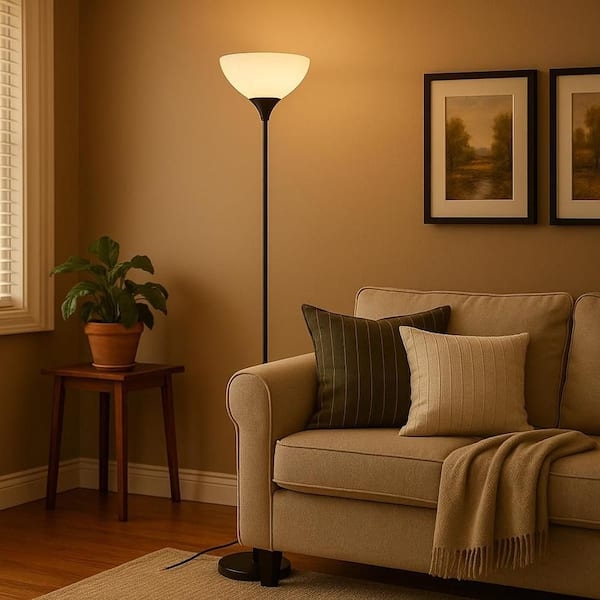 Minimalist Floor Lamp Slim Arched Neck White Fabric Shade
