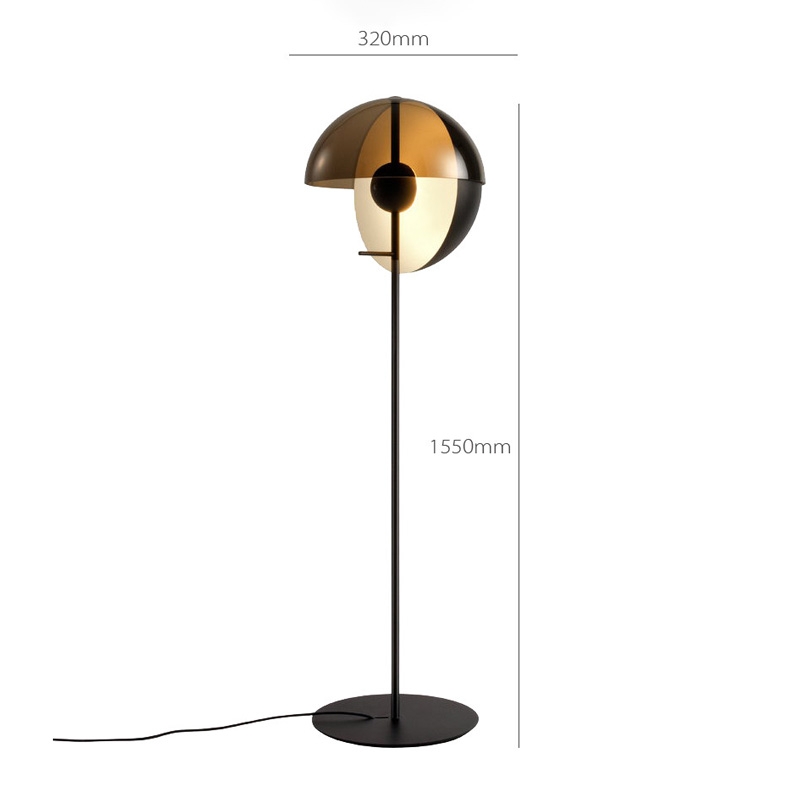 Minimalist Floor Lamp Slim Black Frame Clear Glass Globe Industrial