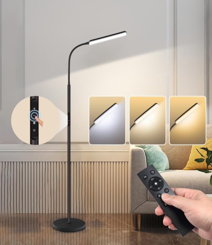 Minimalist Floor Lamp, Tilting Head Slim Profile Matte Finish