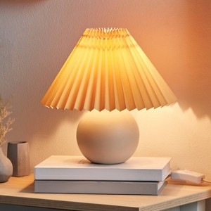 Minimalist Globe Table Lamp with Matte Beige Base and Exposed Bulb