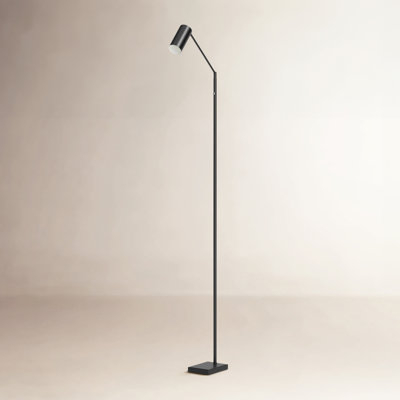 Minimalist LED Floor Lamp: Slender Rectangular Frame, Dark Finish.