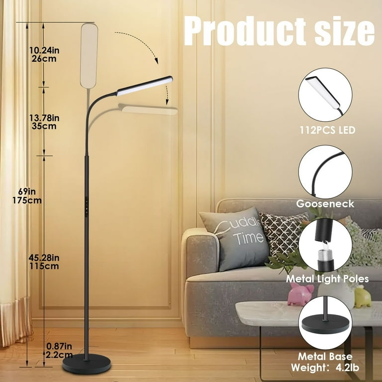 Minimalist Living Room Floor Lamp, Black Adjustable Disc Head, Slender