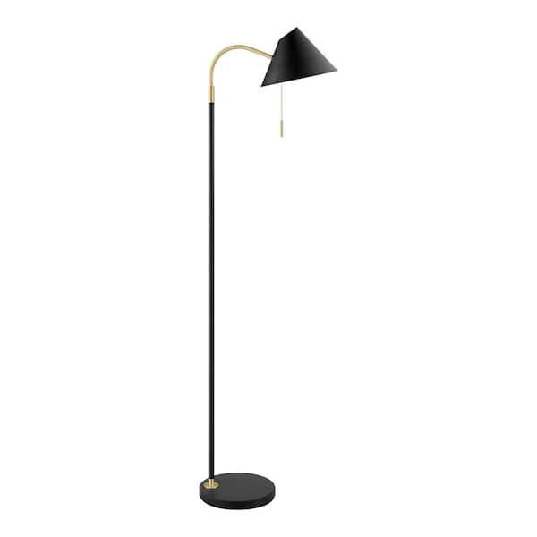 Minimalist Matte Black Arc Floor Lamp with Pull Chain and Dome Shade