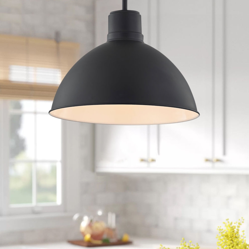 Minimalist Matte Black Bowl Pendant for Kitchen Island